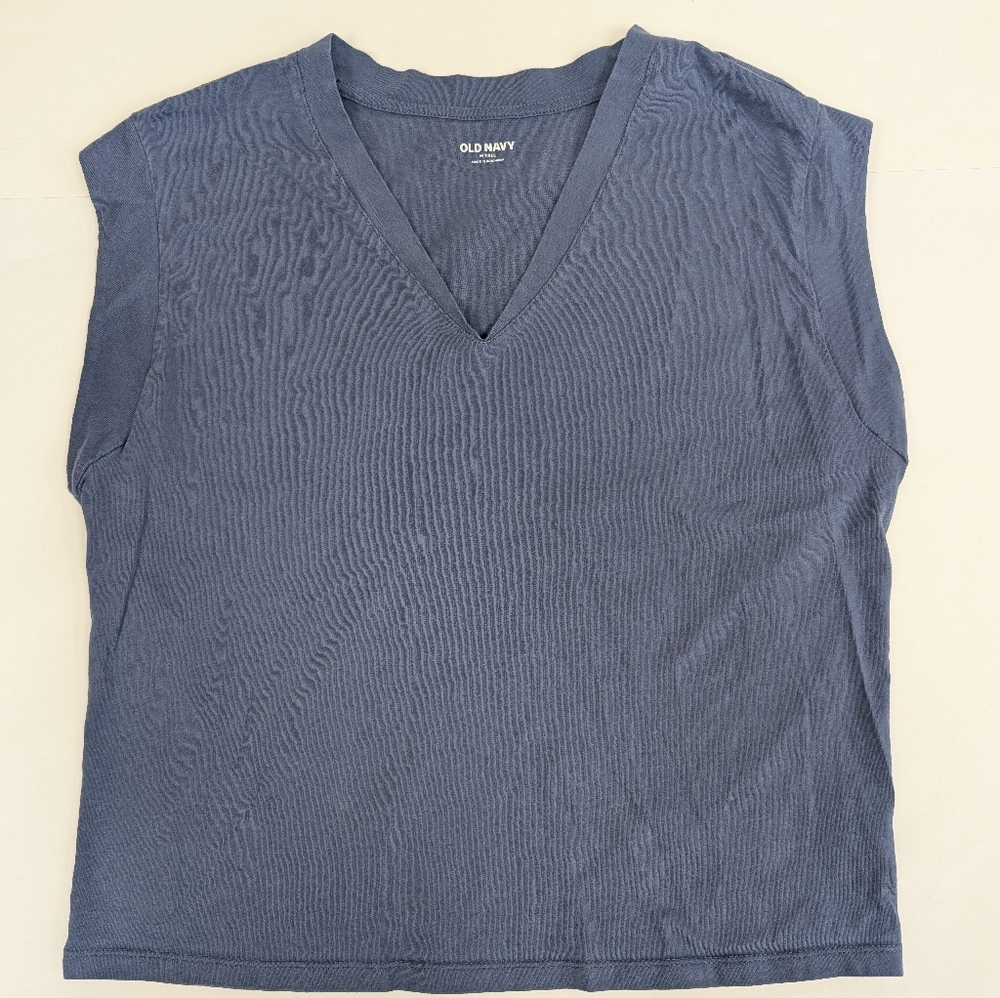 Old Navy Blue Mini Short Sleeve Sleeveless V Neck Blue T Shirt Medium Tall [163]